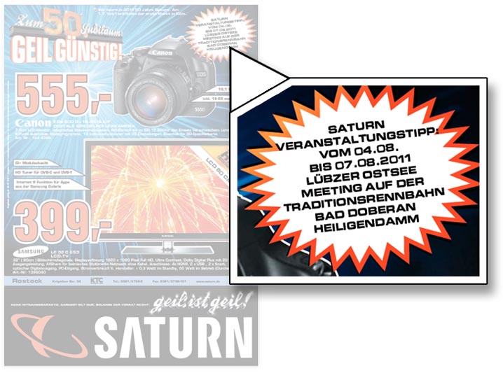 Anzeige Saturn Ostsee Kurier (Warnow Kurier) - Ausgabe 06. Juli 2011
