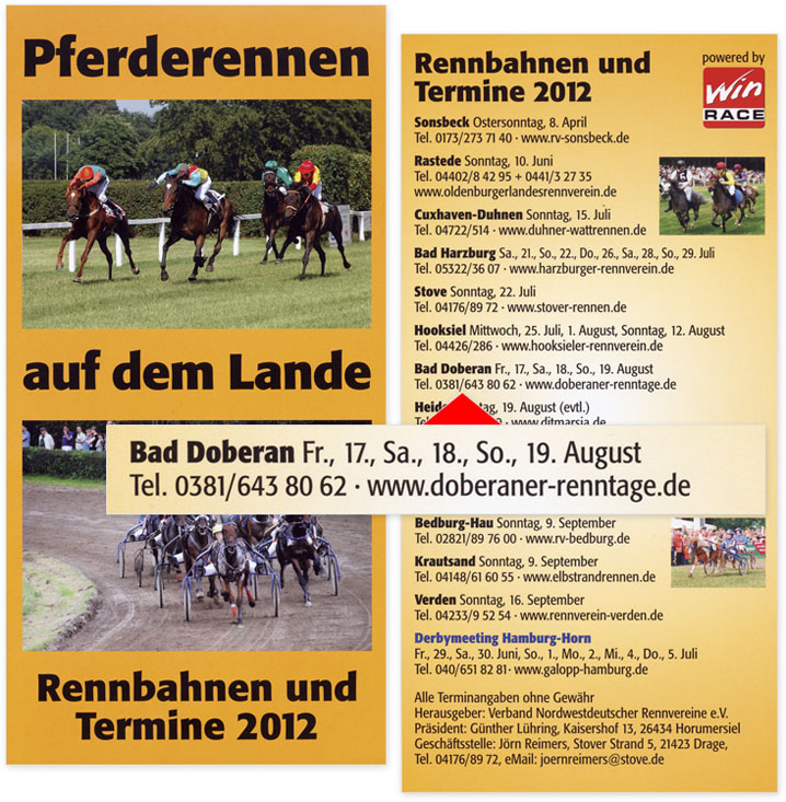 Flyer – Pferderennen auf dem Lande / Rennbahnen und Termine 2012